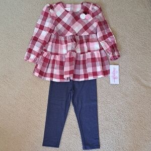 Plaid Pink and White Dress with Navy Leggings